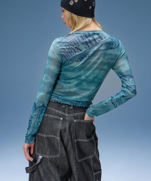 X-girl(エックスガール)の「BAGGY DENIM PANTS(デニムパンツ・レディース・ライトインディゴブルー/ブラック・S/M)」の7枚目の写真