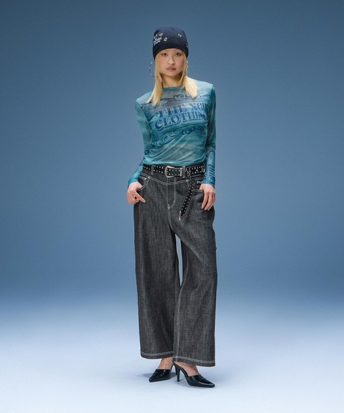 X-girl(エックスガール)の「BAGGY DENIM PANTS(デニムパンツ・レディース・ライトインディゴブルー/ブラック・S/M)」の8枚目の写真