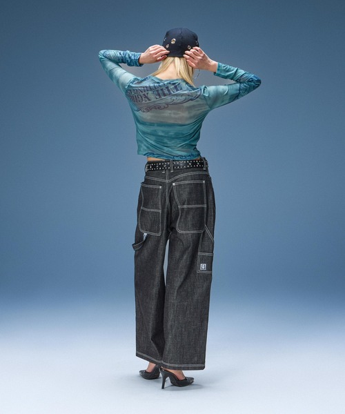 X-girl(エックスガール)の「BAGGY DENIM PANTS(デニムパンツ・レディース・ライトインディゴブルー/ブラック・S/M)」の9枚目の写真