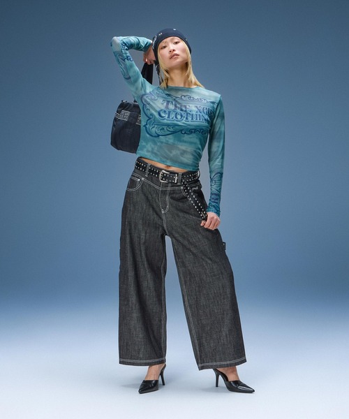 X-girl(エックスガール)の「BAGGY DENIM PANTS(デニムパンツ・レディース・ライトインディゴブルー/ブラック・S/M)」の10枚目の写真