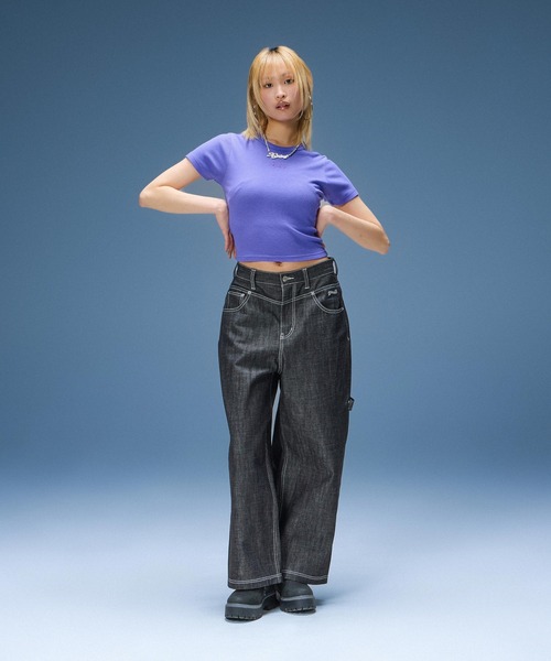 X-girl(エックスガール)の「BAGGY DENIM PANTS(デニムパンツ・レディース・ライトインディゴブルー/ブラック・S/M)」の14枚目の写真