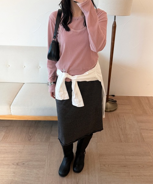 MUHET（ミュエータ）の「border skirt / ボーダースカート（スカート・レディース・ブラック/ベージュ・LARGE/MEDIUM）」の9枚目の写真