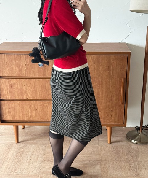 MUHET（ミュエータ）の「border skirt / ボーダースカート（スカート・レディース・ブラック/ベージュ・LARGE/MEDIUM）」の8枚目の写真