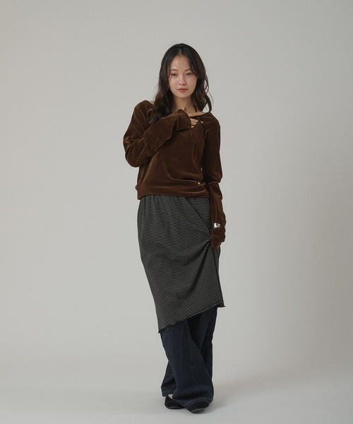 MUHET（ミュエータ）の「border skirt / ボーダースカート（スカート・レディース・ブラック/ベージュ・LARGE/MEDIUM）」の17枚目の写真
