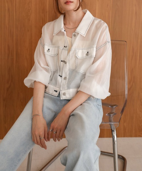 Bab（バブ）の「シアーシャツブルゾン（その他アウター・レディース・チャコールグレー/オフホワイト/ブラック・FREE）」の5枚目の写真