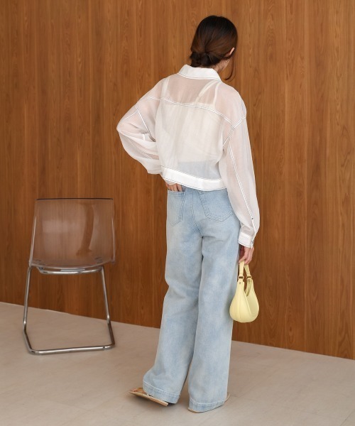 Bab（バブ）の「シアーシャツブルゾン（その他アウター・レディース・チャコールグレー/オフホワイト/ブラック・FREE）」の6枚目の写真