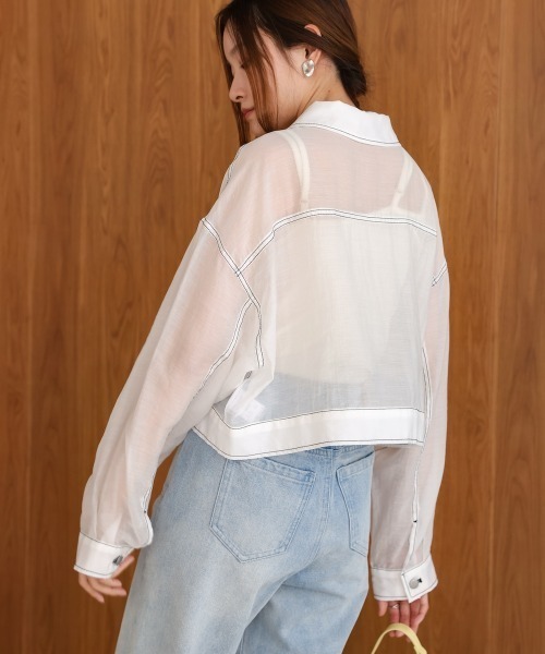 Bab（バブ）の「シアーシャツブルゾン（その他アウター・レディース・チャコールグレー/オフホワイト/ブラック・FREE）」の8枚目の写真