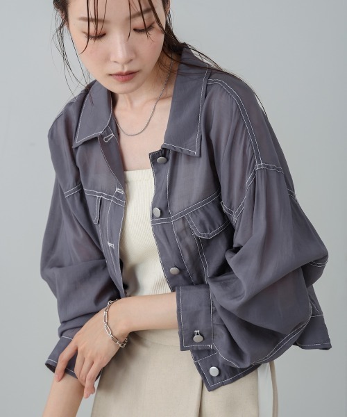 Bab（バブ）の「シアーシャツブルゾン（その他アウター・レディース・チャコールグレー/オフホワイト/ブラック・FREE）」の12枚目の写真