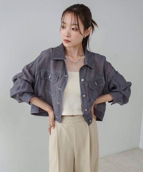 Bab（バブ）の「シアーシャツブルゾン（その他アウター・レディース・チャコールグレー/オフホワイト/ブラック・FREE）」の13枚目の写真