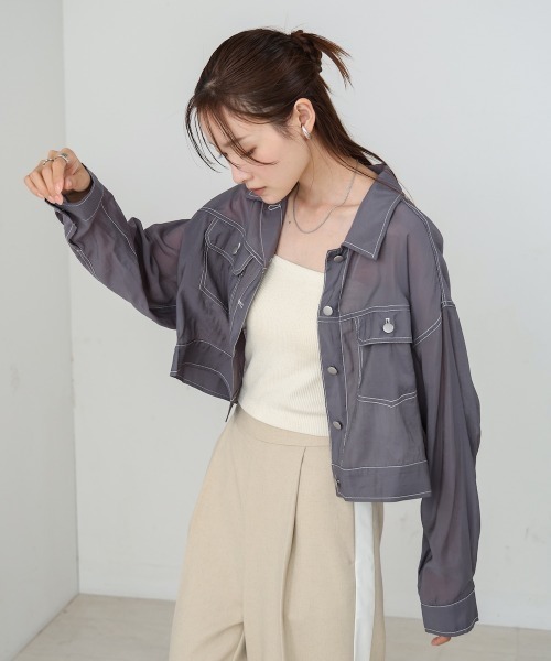 Bab（バブ）の「シアーシャツブルゾン（その他アウター・レディース・チャコールグレー/オフホワイト/ブラック・FREE）」の15枚目の写真