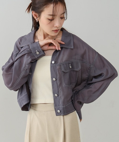 Bab（バブ）の「シアーシャツブルゾン（その他アウター・レディース・チャコールグレー/オフホワイト/ブラック・FREE）」の16枚目の写真