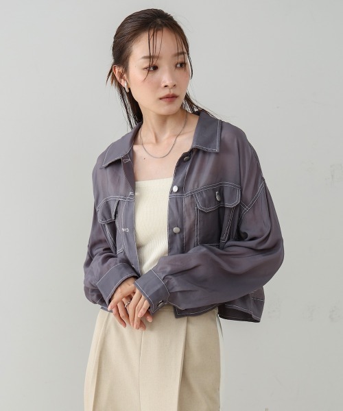 Bab（バブ）の「シアーシャツブルゾン（その他アウター・レディース・チャコールグレー/オフホワイト/ブラック・FREE）」の17枚目の写真