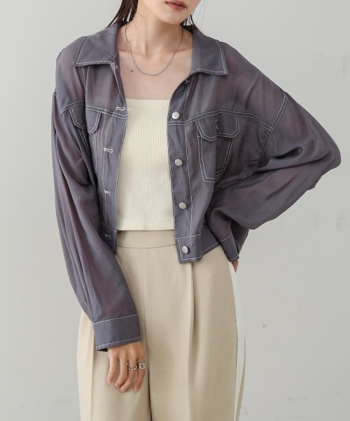 Bab（バブ）の「シアーシャツブルゾン（その他アウター・レディース・チャコールグレー/オフホワイト/ブラック・FREE）」の19枚目の写真