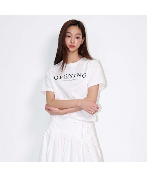 OPENING SUNSHINE(オープニングサンシャイン)の「ロゴ半袖クロップTシャツホワイト(Tシャツ/カットソー・レディース・ホワイト・FREE)」の1枚目の写真