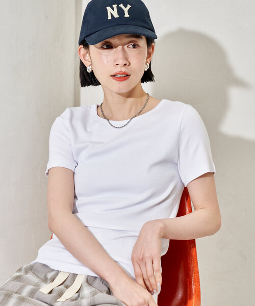 FREAK'S STORE(フリークスストア)の「コットンモダール クルーネック Tシャツ(Tシャツ/カットソー・レディース・ピンク/ホワイト/ネイビー/サックスブルー/ワイン/ブラック・MEDIUM/SMALL)」の2枚目の写真