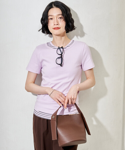 FREAK'S STORE(フリークスストア)の「コットンモダール クルーネック Tシャツ(Tシャツ/カットソー・レディース・ピンク/ホワイト/ネイビー/サックスブルー/ワイン/ブラック・MEDIUM/SMALL)」の5枚目の写真
