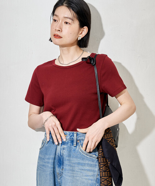 FREAK'S STORE(フリークスストア)の「コットンモダール クルーネック Tシャツ(Tシャツ/カットソー・レディース・ピンク/ホワイト/ネイビー/サックスブルー/ワイン/ブラック・MEDIUM/SMALL)」の6枚目の写真