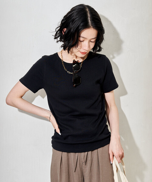 FREAK'S STORE(フリークスストア)の「コットンモダール クルーネック Tシャツ(Tシャツ/カットソー・レディース・ピンク/ホワイト/ネイビー/サックスブルー/ワイン/ブラック・MEDIUM/SMALL)」の3枚目の写真