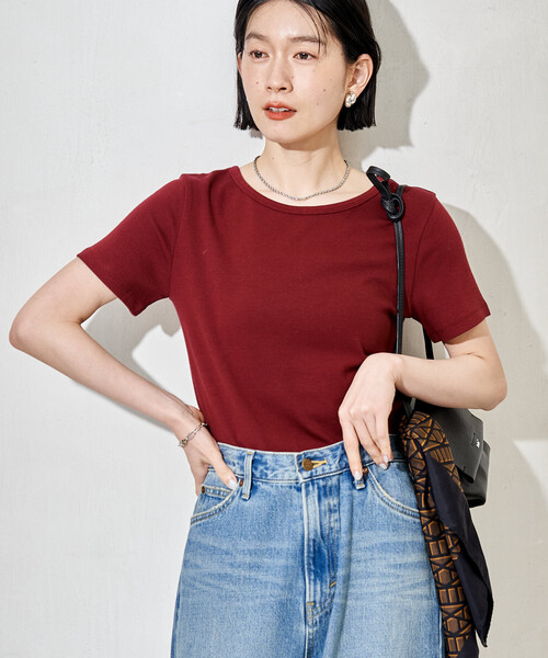 FREAK'S STORE(フリークスストア)の「コットンモダール クルーネック Tシャツ(Tシャツ/カットソー・レディース・ピンク/ホワイト/ネイビー/サックスブルー/ワイン/ブラック・MEDIUM/SMALL)」の13枚目の写真