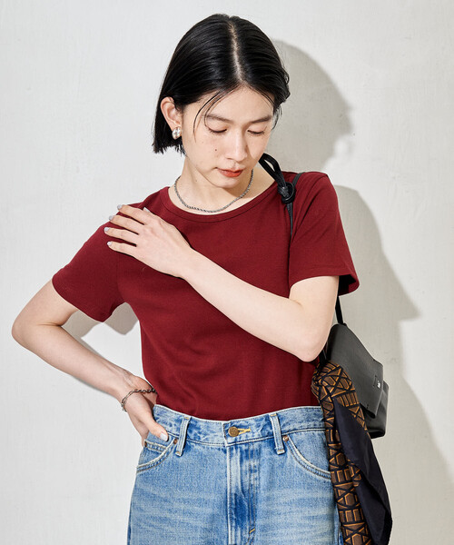 FREAK'S STORE(フリークスストア)の「コットンモダール クルーネック Tシャツ(Tシャツ/カットソー・レディース・ピンク/ホワイト/ネイビー/サックスブルー/ワイン/ブラック・MEDIUM/SMALL)」の14枚目の写真