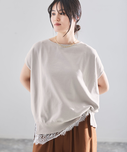 コットンストレッチ ワイドクルーネックプルオーバー◆パープル　新品タグ付き IENA（イエナ）の「コットンストレッチ NEO ワイド長袖プルオーバー