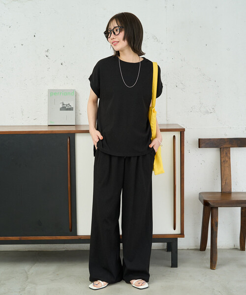 FREAK'S STORE（フリークスストア）の「限定展開　ハイツイスト フレンチ スリーブ セットアップ(Tシャツ・ワイドパンツ)（Tシャツ/カットソー・レディース・ブラウン/ネイビー/ブルー/オリーブ/ブラック・MEDIUM/SMALL）」の22枚目の写真