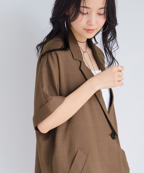 VIS（ビス）の「Light Airyシングルドルマンサマージャケット/UVケア・接触冷感・吸水速乾（テーラードジャケット・レディース・ブラック/キナリ/グリーン系その他2・FREE）」の3枚目の写真