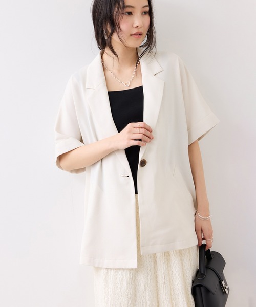 VIS（ビス）の「Light Airyシングルドルマンサマージャケット/UVケア・接触冷感・吸水速乾（テーラードジャケット・レディース・ブラック/キナリ/グリーン系その他2・FREE）」の9枚目の写真