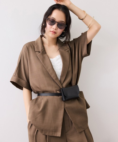 VIS（ビス）の「Light Airyシングルドルマンサマージャケット/UVケア・接触冷感・吸水速乾（テーラードジャケット・レディース・ブラック/キナリ/グリーン系その他2・FREE）」の21枚目の写真