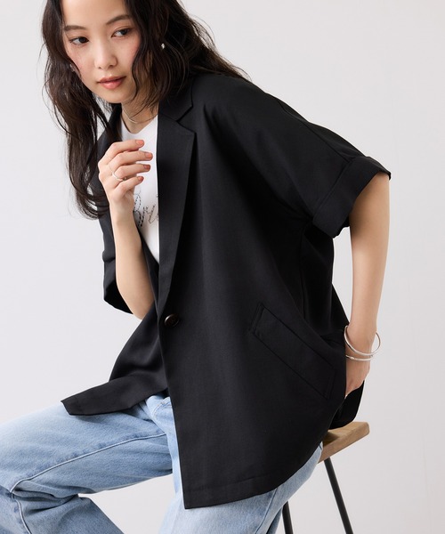 VIS（ビス）の「Light Airyシングルドルマンサマージャケット/UVケア・接触冷感・吸水速乾（テーラードジャケット・レディース・ブラック/キナリ/グリーン系その他2・FREE）」の8枚目の写真