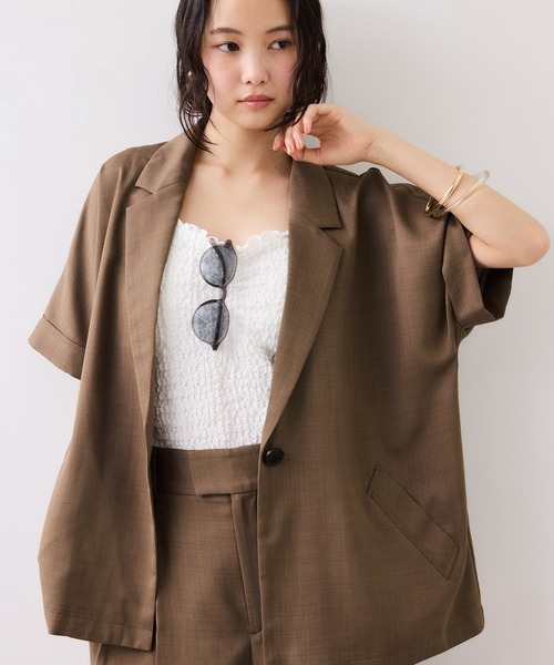 VIS（ビス）の「Light Airyシングルドルマンサマージャケット/UVケア・接触冷感・吸水速乾（テーラードジャケット・レディース・ブラック/キナリ/グリーン系その他2・FREE）」の7枚目の写真