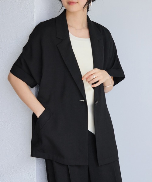 VIS（ビス）の「Light Airyシングルドルマンサマージャケット/UVケア・接触冷感・吸水速乾（テーラードジャケット・レディース・ブラック/キナリ/グリーン系その他2・FREE）」の4枚目の写真