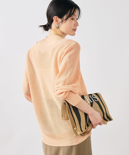 NOLLEY’S Sophi(ノーリーズソフィ)の「《手洗い可能》ペーパー混深V片畦プルオーバー(ニット/セーター・レディース・ミント/オレンジ/オフホワイト・38)」の10枚目の写真