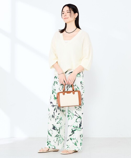 NOLLEY’S Sophi(ノーリーズソフィ)の「《手洗い可能》ペーパー混深V片畦プルオーバー(ニット/セーター・レディース・ミント/オレンジ/オフホワイト・38)」の13枚目の写真