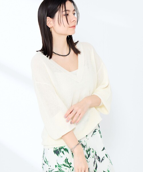 NOLLEY’S Sophi(ノーリーズソフィ)の「《手洗い可能》ペーパー混深V片畦プルオーバー(ニット/セーター・レディース・ミント/オレンジ/オフホワイト・38)」の19枚目の写真