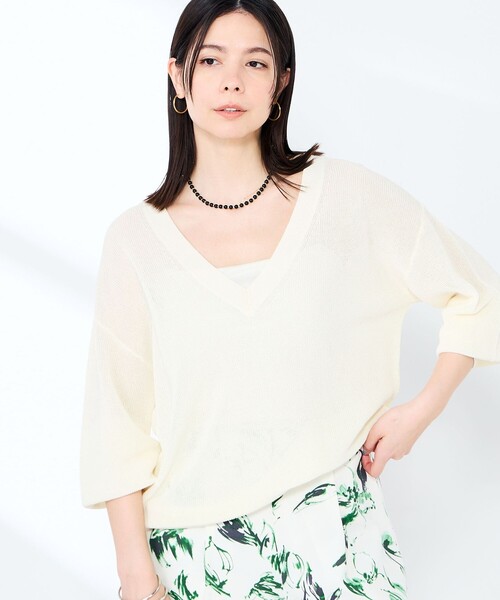 NOLLEY’S Sophi(ノーリーズソフィ)の「《手洗い可能》ペーパー混深V片畦プルオーバー(ニット/セーター・レディース・ミント/オレンジ/オフホワイト・38)」の22枚目の写真