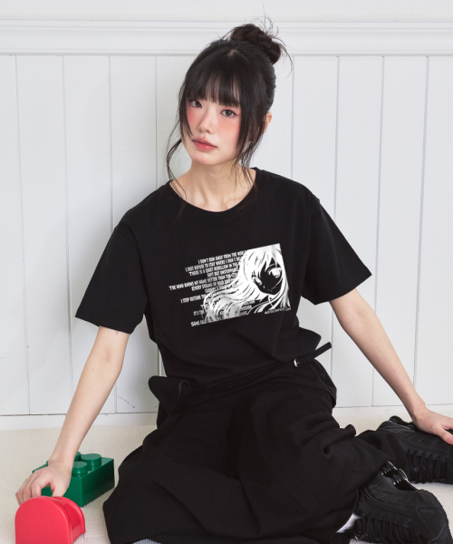 ESCAPEFROM(エスケープフロム)の「フレームガールプリントオーバーサイズ半袖Tシャツブラック(Tシャツ/カットソー・レディース・その他・SMALL/MEDIUM/LARGE)」の1枚目の写真