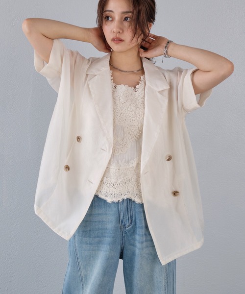 murea(ミュレア)の「シアー半袖ダブルテーラードジャケット(テーラードジャケット・レディース・ベージュ/ブラック/アイボリー・FREE)」の19枚目の写真