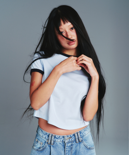 AMESWORLDWIDE(アメスワールドワイド)の「CLASSIC ROUND HEM RINGER TEE BLUE(Tシャツ/カットソー・レディース・その他・SMALL/MEDIUM)」の6枚目の写真