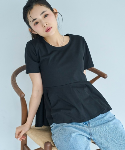 mil(ミル)の「【汗染み防止加工】 ペプラム Tシャツ【587197】(Tシャツ/カットソー・レディース・グレイッシュベージュ/ブラック/チャコールグレー・S/XS)」の2枚目の写真