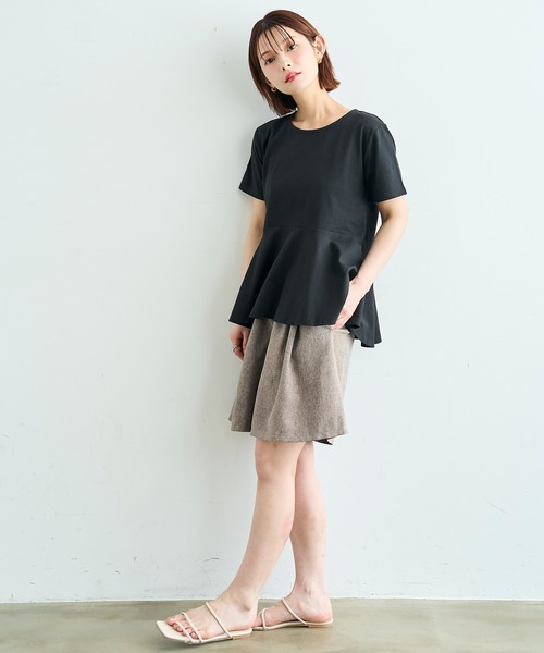 mil(ミル)の「【汗染み防止加工】 ペプラム Tシャツ【587197】(Tシャツ/カットソー・レディース・グレイッシュベージュ/ブラック/チャコールグレー・S/XS)」の19枚目の写真