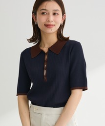 配色ニットポロ