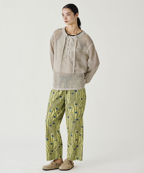 ADAWAS(アダワズ)の「ADAWAS | メッシュ レースアップトップス WOMEN(ニット/セーター・レディース・ベージュ/ダークブルー・ONE)」の8枚目の写真
