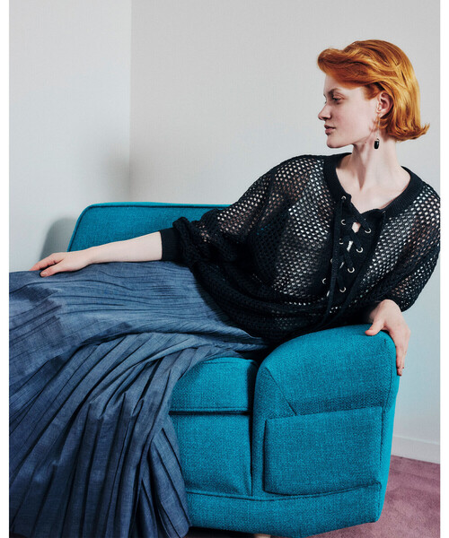 ADAWAS(アダワズ)の「ADAWAS | メッシュ レースアップトップス WOMEN(ニット/セーター・レディース・ベージュ/ダークブルー・ONE)」の3枚目の写真