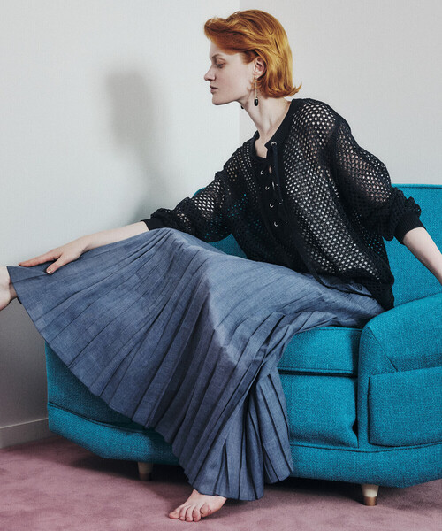 ADAWAS(アダワズ)の「ADAWAS | メッシュ レースアップトップス WOMEN(ニット/セーター・レディース・ベージュ/ダークブルー・ONE)」の4枚目の写真