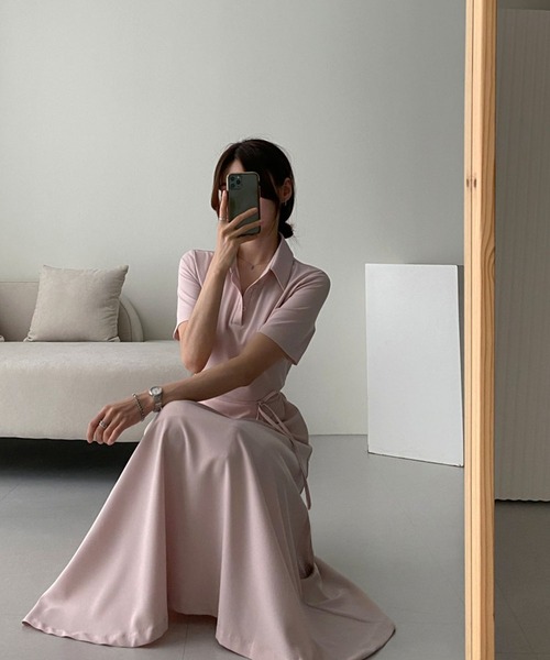 LAFFMO(ラフモ)の「ポロカラーワンピース(ワンピース・レディース・ピンク/ブラック・F)」の14枚目の写真