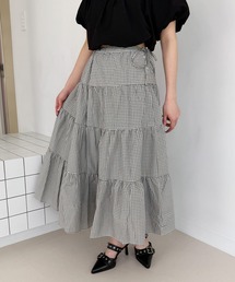 格子チェックティアードロングスカート