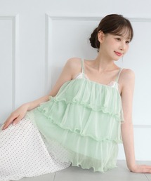 シフォンウェーブティアードノースリーブブラウス