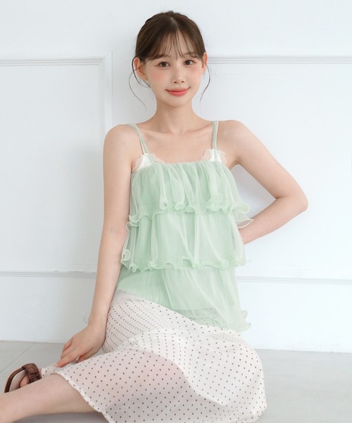 by muni:r(バイ ムニール)の「シフォンウェーブティアードノースリーブブラウス(シャツ/ブラウス・レディース・アイボリー/ミント/ピンク・FREE)」の13枚目の写真