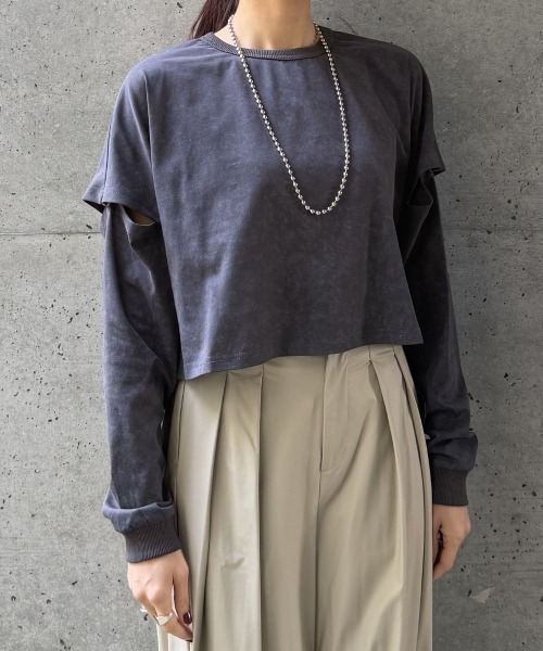 CIEL'AIR（シエルエアー）の「SPLIT COLOR FADE T-SHIRT（ｾﾊﾟﾚｰﾄｶﾗｰﾌｪｰﾄﾞTｼｬﾂ）（Tシャツ/カットソー・レディース・ブラック/グレー・FREE）」の3枚目の写真